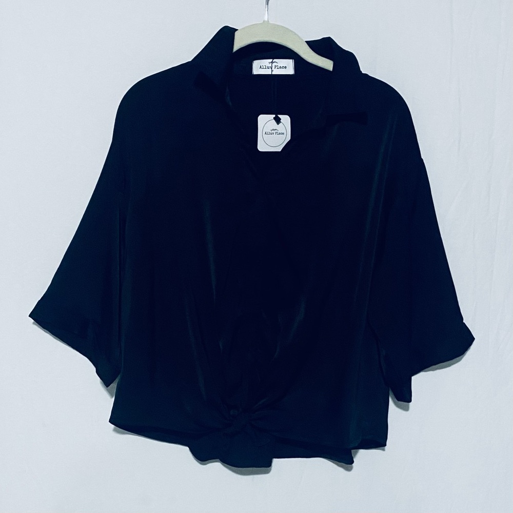 Ally Fashion Black Blouse with Knot Detail